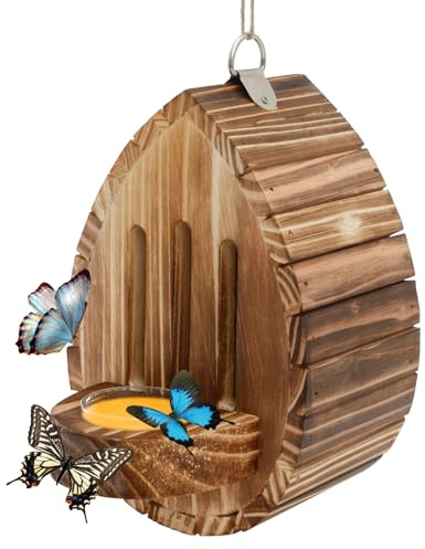 Hanging Insect House with Feeder Wood Bee House with Rope Bee Habitat Decorative Nesting Box Butterfly Hotel Bee Habitat for Garden Patio Balcony