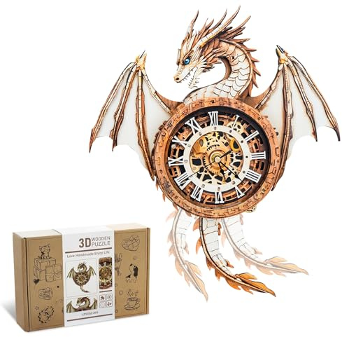 Lilcubics 3D Wooden Puzzles for Adults Model Kits Dragon Clock, Mechanical Model Building Kit DIY Hobbies for Women Men, Vintage Wall Clock Puzzle Birthday Gift for Adults Craft Gift Home Decor