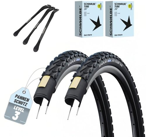 2er Set Schwalbe Fahrradreifen Land Cruiser 28 Zoll (42-622) AV DV SV Schlauch + 3 Metall Reifenheber E Bike (AV Schläuche, 28x1,40 Zoll (37-622))