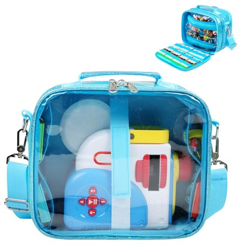Covkev Carrying Case Compatible with Little Tikes Story Dream Machine Starter Set, Large Portable Storage Bag with 12 Elastic Straps for Storybooks, Audio Play Characters, Projector Blue (Case Only)