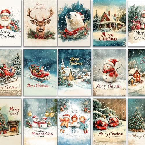 Traditional Victorian Christmas Cards with Envelopes – Set of 30 Greeting Cards, 15 Different Designs – A6 Folded Cards with White Envelopes