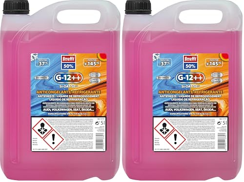 krafft Anticongelante Coche Rosa G12++, Líquido Refrigerante con Tecnología Híbrida - 5 L (Paquete de 2)