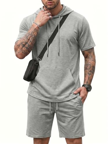 CTU Men's 2-Piece Tracksuit Set, Short-Sleeve Hoodie & Shorts Grey XL