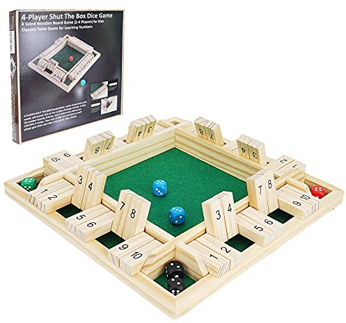 Win SPORTS Shut The Box Dice Game,Wooden Board Table Math Game for 1-4 Players,Classic Family Game with 12 Dices for Kids Adults Pub Classroom or Home(12 Inches)