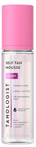 Tanologist luce Schiuma autoabbronzante (200ml) Schiuma autoabbronzante trasparente per pelli sensibili Approvato dai dermatologi Ingredienti puliti e vegani