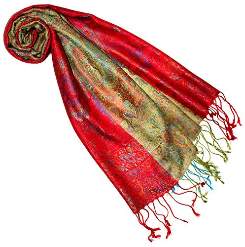 Lorenzo Cana sidenscarf för kvinnor, halsduk av 100 % siden vävd damhalsduk elegant paisley-mönster flerfärgad, Flerfärgad färgglad, 35 x 160 cm