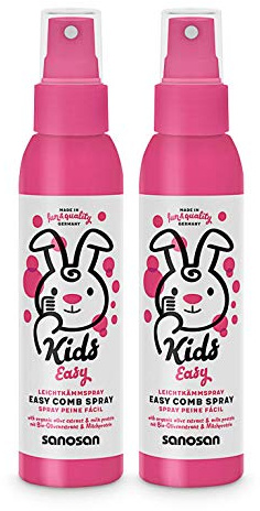 sanosan Spray demelant cheveux enfant - Soin demelant sans rinçage à l'olive biologique et aux protéines de lait (2x 125 ml) - Soin cheveux sans rinçage, spray demelant cheveux