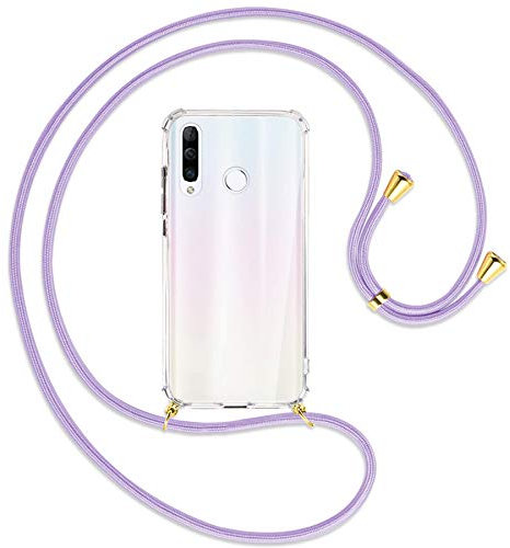 mtb more energy Handykette kompatibel mit Huawei P30 Lite, P30 Lite New Edition (6.15'') - Flieder/Gold - Smartphone Hülle zum Umhängen - Anti Shock Full TPU Case
