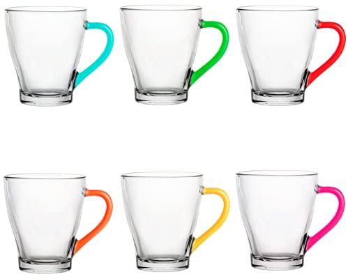 Glasmark Krosno Lot de 6 s en avec anse, oreille colorée, à boire, tasse en avec écouteur, passe au lave-vaisselle 220 ml