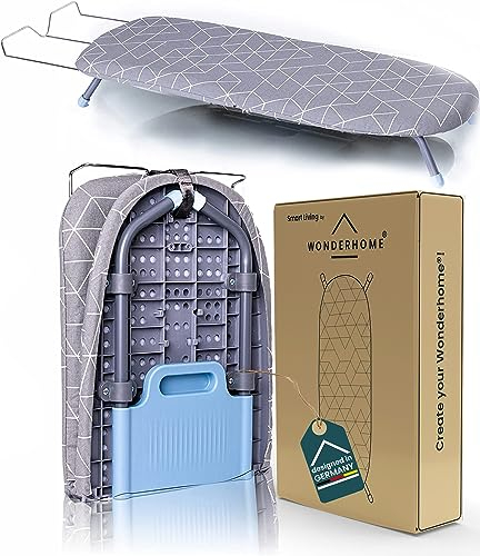 WONDERHOME Patentiertes Tischbügelbrett, klappbare Beine, platzsparend, grau, blau , Faltbares Bügelbrett mit Klappfunktion