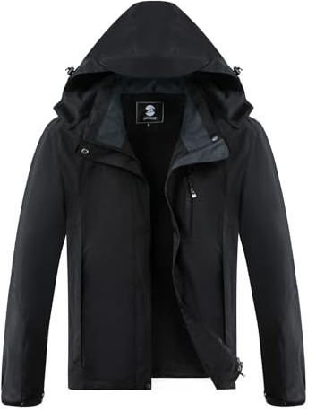 SaphiRose Womens Waterproof Rain jacket Lightweight Active Outdoor Raincoat with Removable Hood (Black,Medium)