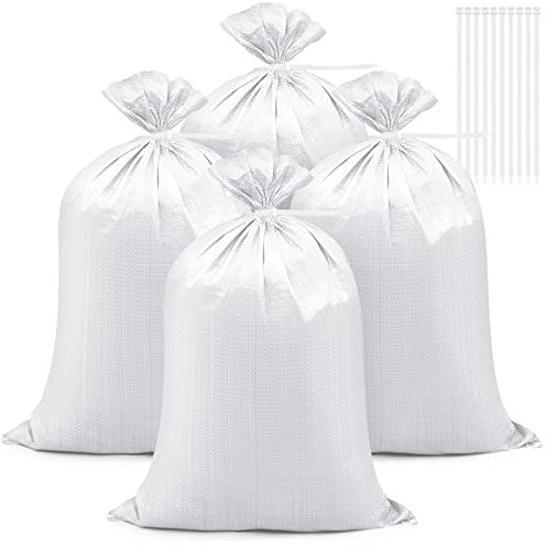 30 Sacos para Arena 46 x 70 cm Saco para Escombro Grava Tejida Saco de Transporte de Alta Resistencia y 30 Bridas para Basura Jardín Almacenamiento Protección contra Inundaciones (Blanco)