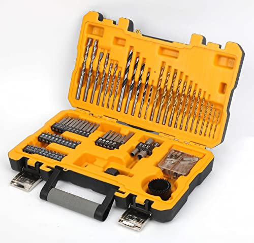 JCB 100 Piece Drill Bit Set Accessory Set In Durable Moulded Carry Case With Hss, Masonry and Wood Drill Bits As Well As Variety of Screwdriver Bits and Nut Sockets, 3 Year Warranty