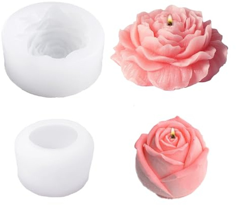 WYAHYQ 2Pezzi Stampi per Candele in Silicone Stampi Candele fai da te forma di Rose e Peonie 2.16inch&3.94inch