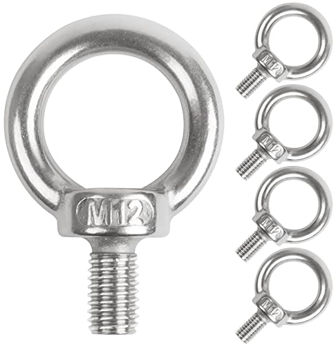 Leryati Tornillo de anillo M12, 5 piezas de acero inoxidable 304, tornillo de ojo de anillo redondo, tornillo de anillo roscado exterior para fijar adornos colgantes, macetas, columpios, etc.