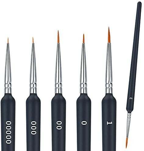 6 Pcs Fine Detail Paint Brush Set, Miniature Detail Artist Painting Brushes, 6 Sizes Wooden Fine Tip Paint Brushes for Acrylic Painting Drawing Craft Oil Nail Art Model Watercolor Painting Brushes