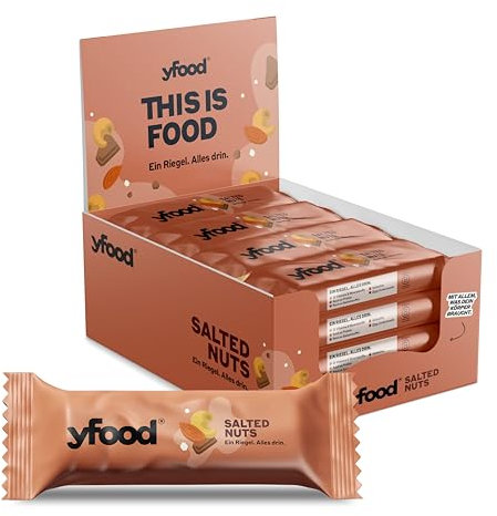 yfood Salted Nuts Bar, tasty meal replacement, THIS IS FOOD, 14g of protein, 26 vitamins and minerals (12 pack)