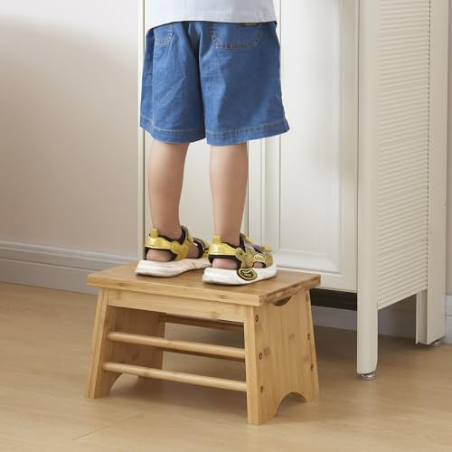 [en.casa] Stegpall Ryslinge för barnpall av bambu fotpall upp till 100 kg badrumspall, stegpall kök, fotpall för inomhus- och utomhusbruk