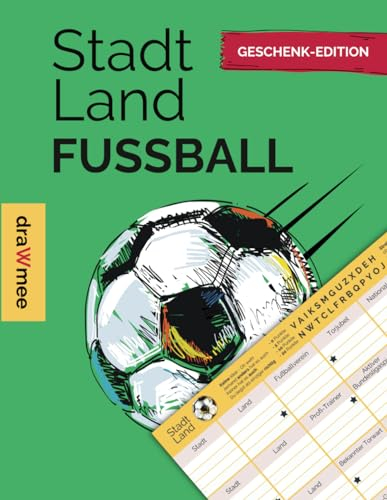 Stadt Land Fussball - Quiz Geschenk für echte Fans: Spieleblock mit 35 Blatt Din-A4 (Seiten zum Ausschneiden)
