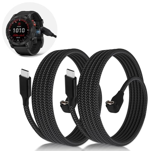 2 Stück USB C Kabel kompatibel mit Garmin Fenix 8/7 / 7S 7X / Forerunner 965/265/ Vivoactive 5/Venu 3/2 / 2S Ladegerät 90 Grad Aluminiumkopf, verschleißfestes Geflechtkabel 1 m