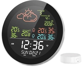 Stazione Meteorologica Esterna, Wifi Smart Life Stazione meteo for interni ed esterni Termometro Igrometro Previsioni meteo Orologio da tavolo con sensore esterno Misure Esatte (Color : 1 Sensor, Si