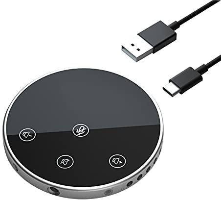 Sunydog USB Conference Microphone, Desktop Speakerphone Microphone 360° Omnidirectional Condenser Plug & Play PC Computer Mic with Speaker Touch-Sensor Buttons Compatible with Windows Mac for PC