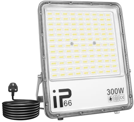 Willpower Proiettori a LED per esterni, 300 W, 30000 lm, luci di sicurezza a LED 6000 K, luce bianca fredda, IP66, impermeabile, per giardino, garage, cortile, prato, officina, patio, cavo da 1,5 m