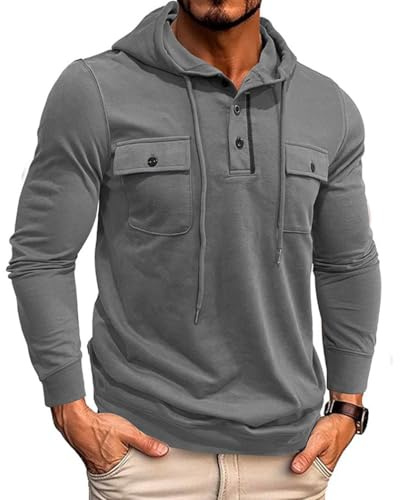 RQPYQF Felpa Uomo con Cappuccio Maglietta a Manica Lunghe con Cappuccio Pullover Leggera Maglia da Uomo Casual CS43 (Grigio, M)