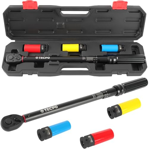 TECPO Drehmomentschlüssel Set 1/2 Zoll 20-200 Nm mit Kraft Schoneinsätze SW 17,19,21mm, Auto & Motorrad Stecknuss Adapter für Reifenwechsel