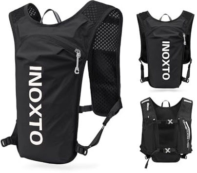 INOXTO Sac d'hydratation léger 5L,adapté à la randonnée en Plein air,Marathon, compétition Cycliste, Gilet d'hydratation d'alpinisme,Hommes et Femmes (Noir et Blanc, Normes)