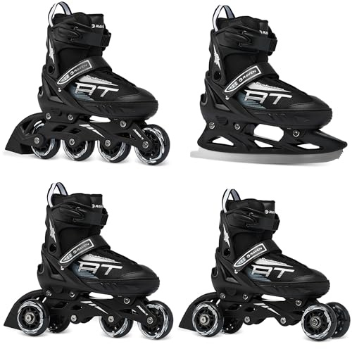 RAVEN Profession 4-i-1 inline-skridskor triskates rullskridskor inlines för barn och vuxna justerbara (svart, 28–32 (18,5–21 cm))
