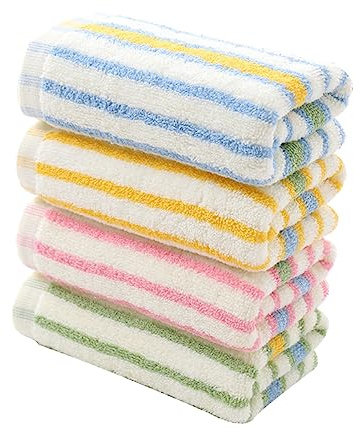 LIFKICH 4-Pack Striped Hand Towels Set Absorbent Quick Dry Face Washcloths Soft Cotton Towels for Household Use Assorted style 26.77 X 12.60In