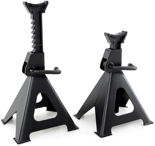 GOPLUS Lot de 2 Chandelle Voiture Jusqu'à 6 Tonnes, Chandelles Hauteur Réglables 360 à 585mm, Cadre en Métal avec Levier, Supports pour Garage, Voiture, SUV, Camionnette, Camping-Car