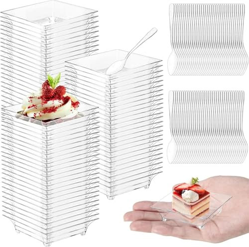 100Pcs Kleine Vorspeisenteller Kunststoff Mini Dessertteller für Vorspeisen, 1oz/6cm Mini Dessertteller mit Löffeln, Dessert Probierschalen Parfait Vorspeisenschalen Wiederverwendbar (6cm x 1.5cm)
