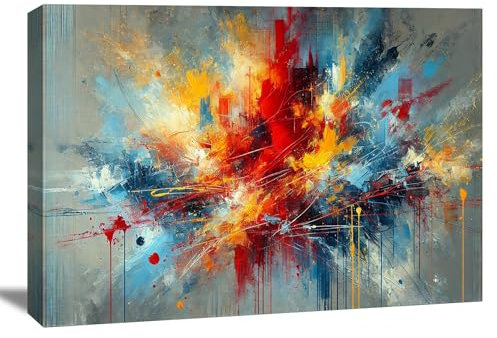 Visario Abstraktes Wandbild 120x80 cm – Moderner 3D-Kunstdruck auf Leinwand | Farbiges Kunstwerk mit Explosionseffekt | Exklusive Wandkunst für Wohnzimmer & Büro – Art.-Nr. 5053