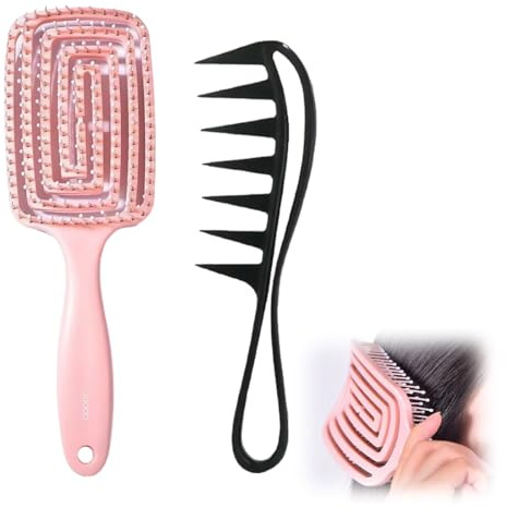 2 Piezas Curl Brush, Cepillo Curly Rizos, Peine Pelo Rizado, Cepillo Definidor de Rizos, Curl Defining Brush para Definir sin Esfuerzo Rizos, Ondas y Bucles, Reduce el Encrespamiento,B