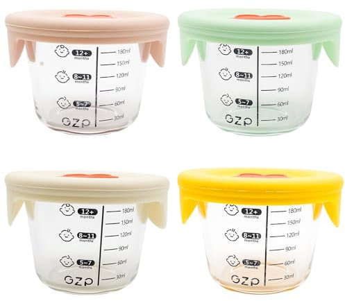SHENGYIG 4 contenitori per il congelamento del porridge, 180 ml, per il congelamento del porridge del bambino, con scala di misurazione, contenitore per alimenti per bambini con coperchio in silicone
