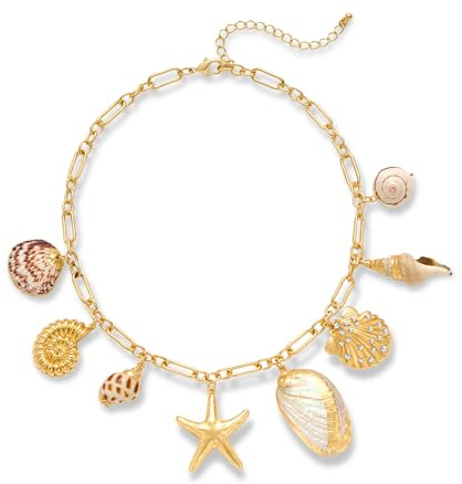 INNERDIVA klokt statement halsband i guld för sommaren guldpläterade kedjehalsband med flera snäckskal och snäckskal hängen strandsmycken för kvinnor