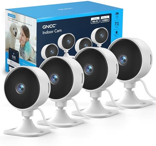 GNCC GC3 Pack 4 Camaras Vigilancia Domicilio WiFi 1080P, Fijas, Monitor Bebés/Mascotas, Visión Nocturna, Detección de Movimiento y Sonido, Audio Bidireccional, Cloud/SD, Compatible con Alexa, 2.4GHz