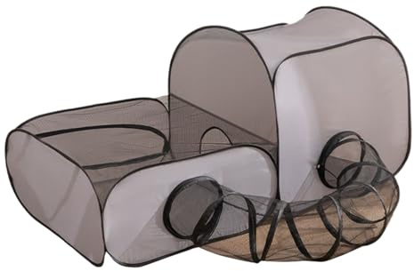 Parc pour Chats - Maison de Jeu et Tunnel Portable d'Extérieur pour Chat - Maison de Jeu avec Clôture en Maille Respirante et Tunnel Tente pour Animaux en Oxford pour Chiot Chien Petit