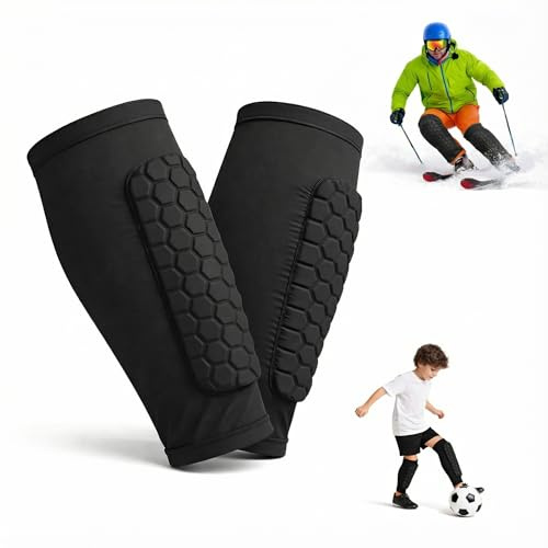 Soccer Shin Defender Shin Guards Pads for Kids, Youth Adult, Football Calf Compression Sleeve with Honeycomb Pads, Shin Guard Soccer Sleeves for Boys, Girls, Support for Skiing (S, 2PCS)