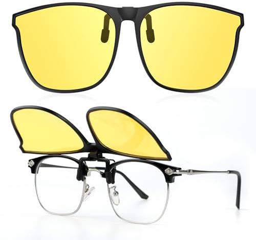 Kiiwah Gafas de Conducción Nocturna con Clip, Polarizadas Gafas Visión Nocturna Flip Up Cristal Amarillo para Hombres Mujeres Minimiza Eficazmente el Deslumbramiento de los Faros