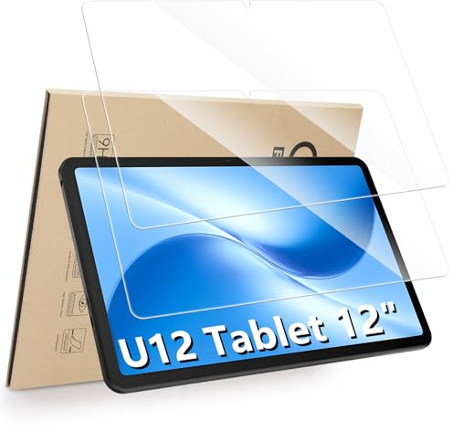 Hianjoo 2 Piezas Protector de Pantalla Compatible con DOOGEE U12 Tablet 12, U12 Protector de Pantalla Premium Cristal Tablet Salvapantallas Vidrio Templado [9H Dureza Alta Claridad Sin Burbujas]