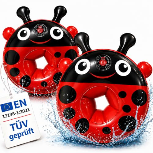 TÜV geprüfte Schwimmflügel für Kinder – hochsichtbares Marienkäfer-Design für maximale Sichtbarkeit im Wasser – sichere Schwimmhilfe mit 3-Luftkammer-System & Sicherheitsventil – 1–6 Jahre / 11–30 kg
