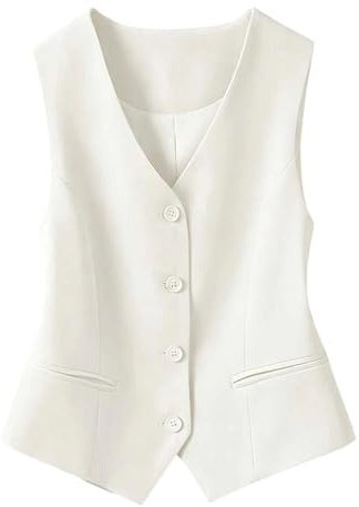 Gilet de Costume Femme sans Manches Col V Boutonné Gilet Costume Femme Formel Classique Casual Veste Décontracté Gilets Habillé sans Manches pour Le Travail et Les Affaires