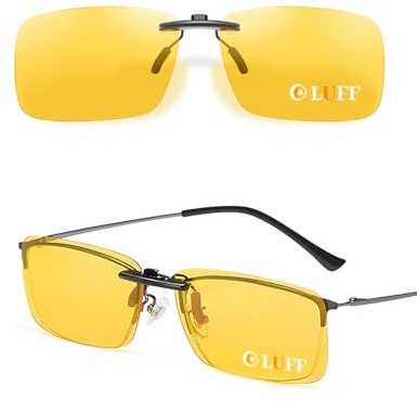 LUFF Night Driving Glasses Clip On | Polarized Anti Glare Night Vision for Men & Women | Over Prescription Glasses to Reduce Headlight Glare and Brighten Vision 58 * 37mm