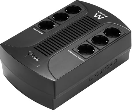 Ewent EW3945 SAI Sistema de Alimentación Ininterrumpida,SAI Line Interactive de 600VA,Fuente de alimentación de protección contra sobretensiones,AVR,Conexión a Tierra,6 Conectores de Salida Schuko