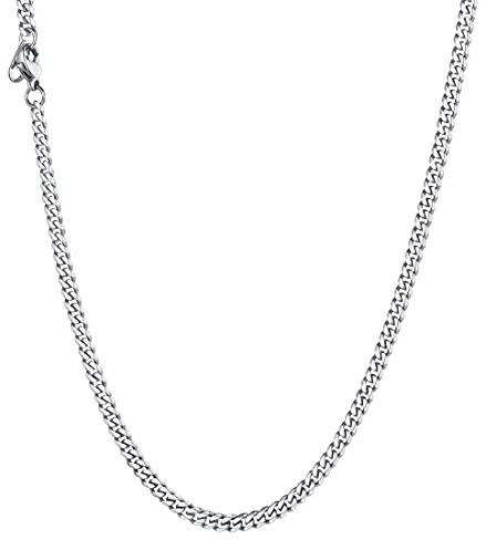 U7 Collana Acciaio Uomo Catena Cubana Collana Catena Uomo Acciaio Inossidabile Catenina Donna colore Argento Larghezza 3 mm lunga 35 cm Stile Hip hop Rapper