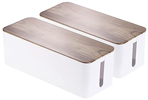 Callstel Design Kabelboxen: 2er-Set Kabelboxen groß, 39 x 15,5 x 14 cm, in Nussbaum-Holzoptik (Kabel-Kisten, Kabel Manager Boxen, Verlängerungskabel)
