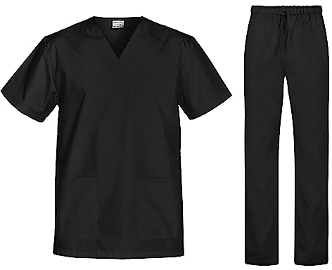 B-well Cesare Uniforme Médicale Unisexes Ensemble: Haut et Pantalons + Blouse Medicale Femme/Homme - Tenue Aide Soignante Professionnelle Noir M